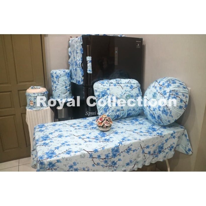 Taplak Meja Makan - Royalcollectioon - Set Taplak Meja Makan Sakura Biru