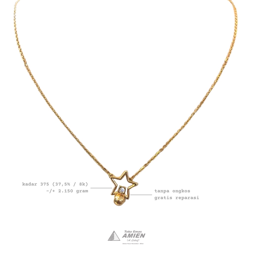 Toko Emas Amien Kalung Emas Asli UBS Kadar 375 (37,5% / 8K) 2.150 Gram - Millie Molly Bintang Permat