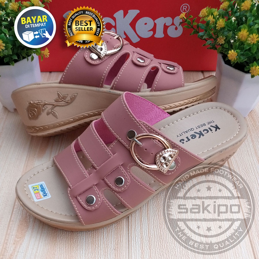 PROMO 2.2  COD SALE  SANDAL WANITA WEDGES SLOP BAN 3 KICKERS WARNA HITAM TERBARU MURAH NYAMAN DI PAKAI / SAKIPO-Salem