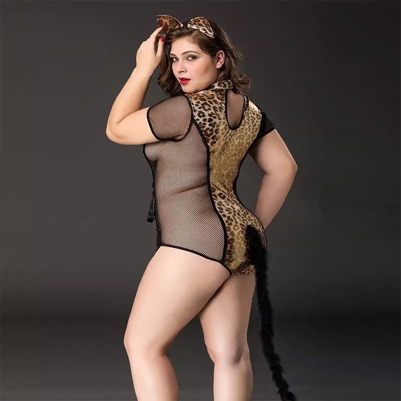 Lingerie Cosplay jumbo wanita plus size baju tidur big size import sexy Leopard