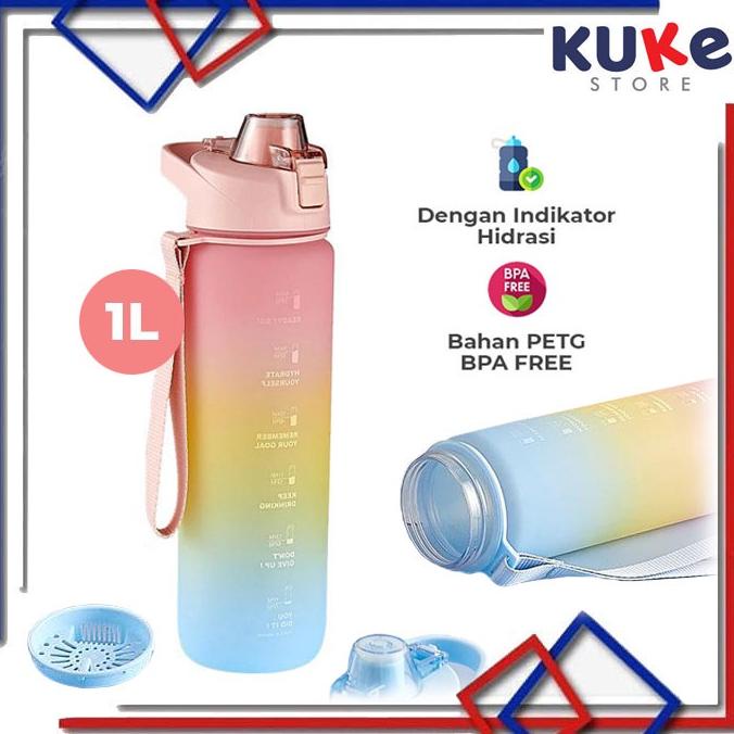 KUKE BOTOL MINUM TUMBLER OLAHRAGA SPORT UNIK 1L FREE STIKER 2D+3D / BOTOL MOTIVASI 1000ML / BOTOL PE