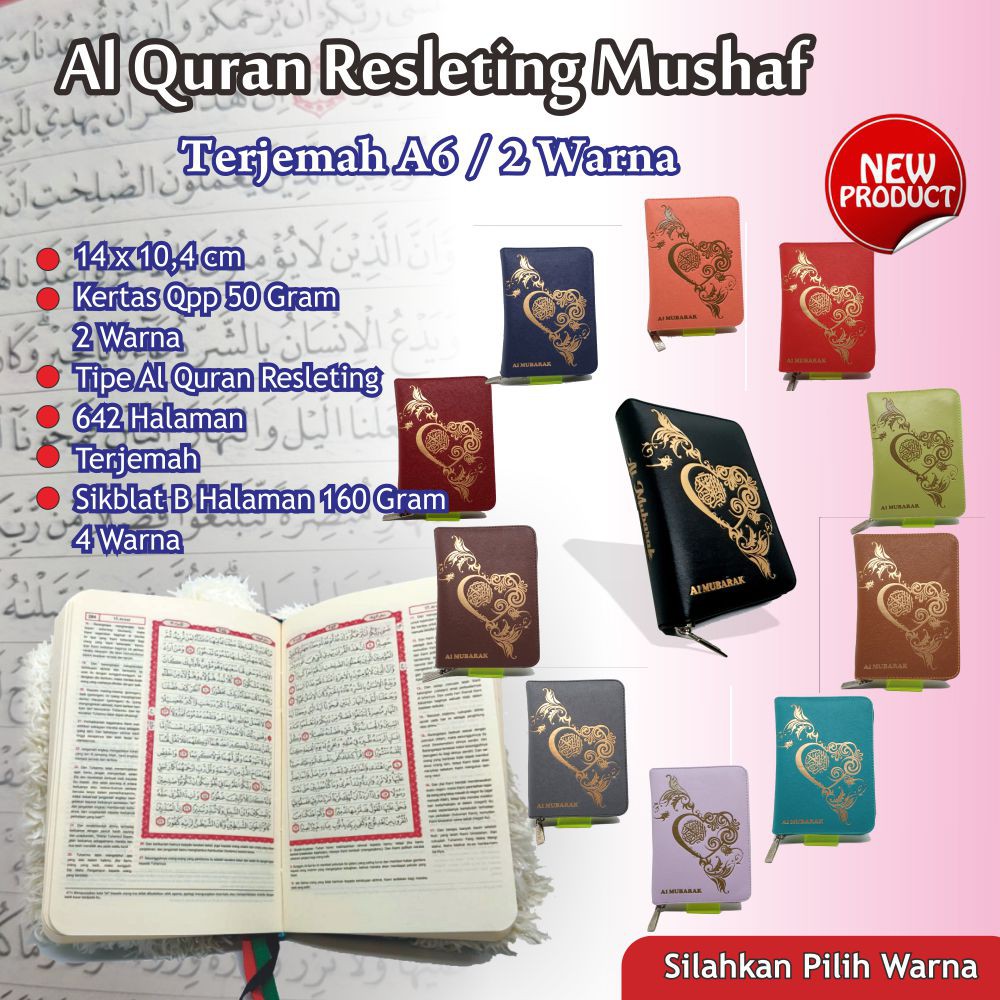 Mushaf Al Qur'an Al Mubarak Quran Saku A6 Terjemah Resleting A6/ 2 Warna