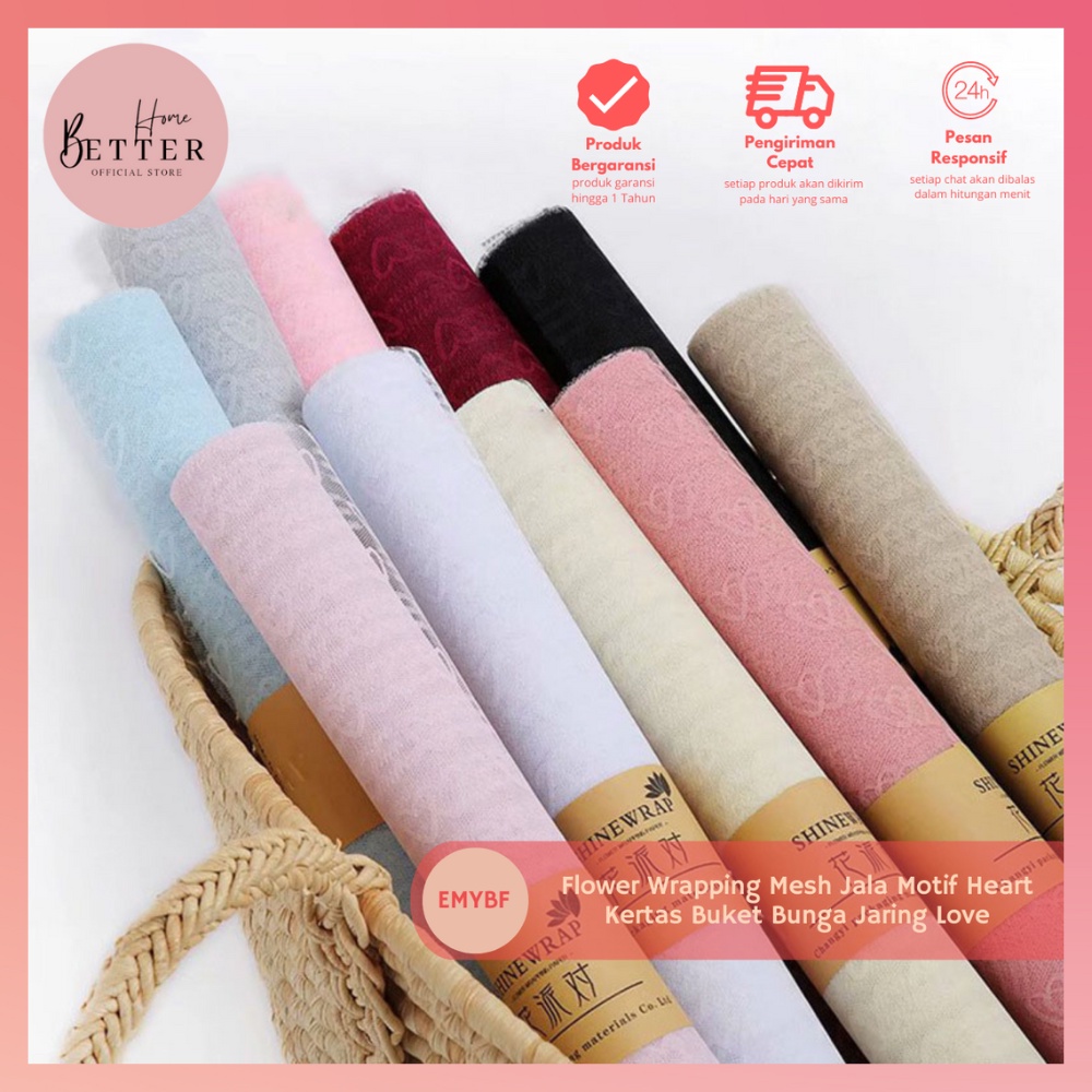 

Better Home - Flower Wrapping Mesh Jala Motif Heart Kertas Buket Bunga Jaring Love EMYBF