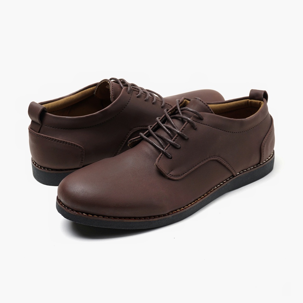 BRIDGE BROWN ORIGINAL x REYL MAN Sepatu Semi Formal Coklat Tali Pria Pantofel Kerja Kantor Dinas Resmi Guru Kantoran Pesta Undangan Kondangan Nikah Kuliah Modern Casual Oxford Derby Semi Kulit Premium Footwear Big Size Jumbo Ukuran Besar 44 Keren Terbaru