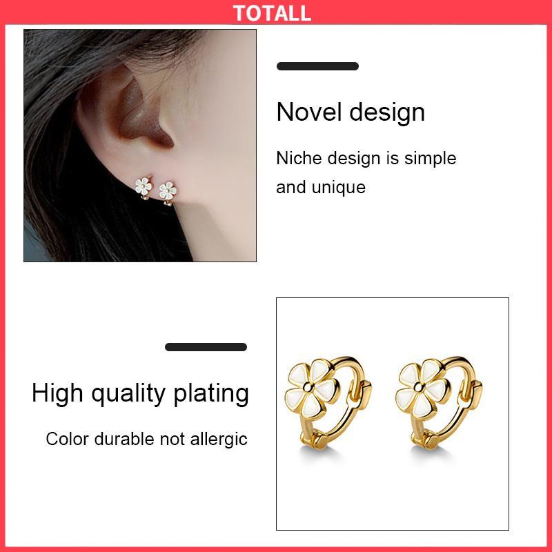 COD S925 Silver Retro Daisy Earrings Anting Hoop Sederhana Desain Niche Gesper Telinga-Totall