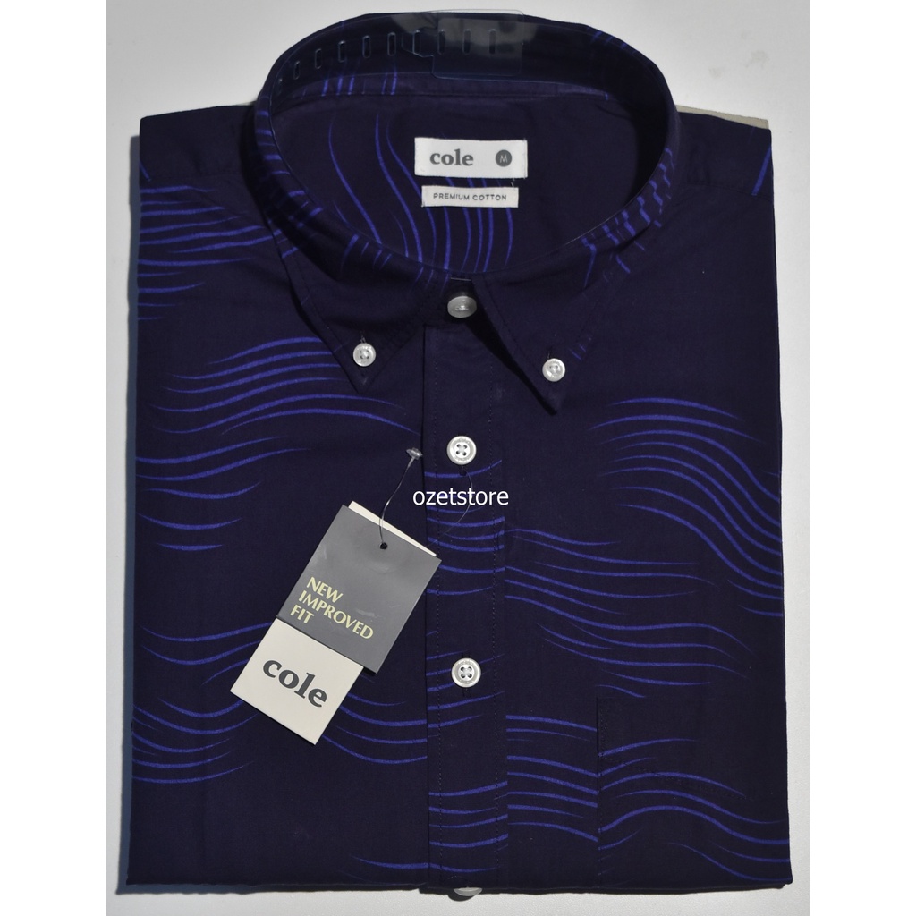 Kemeja Pria Lengan Pendek COLE Navy Motif Reguler KCR102