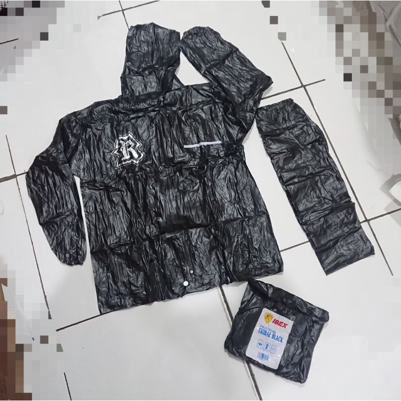 Jas Hujan Dewasa Jaket Celana Ibex Tebal Bagus Murah Tribal Black