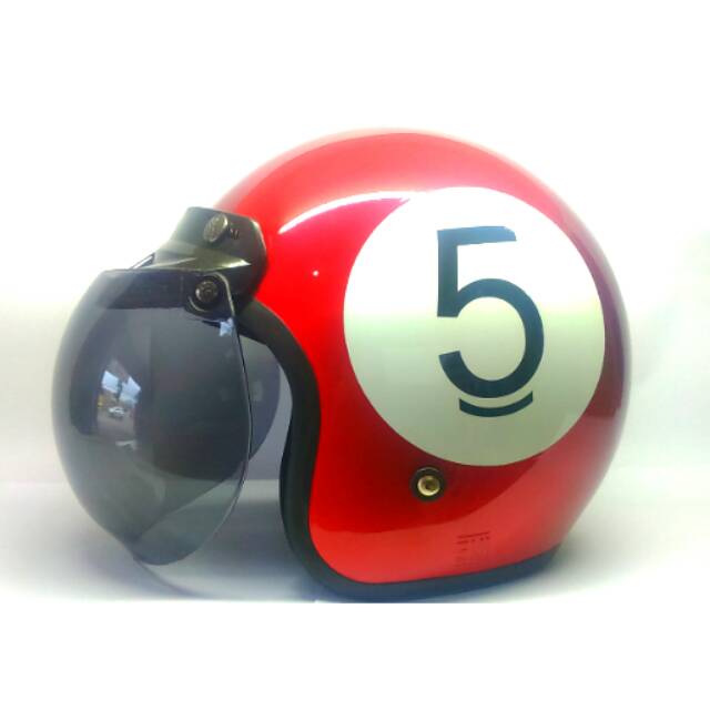 Helm Bogo Retro Glossy Motif Bola Billiard Angka 5 Merah