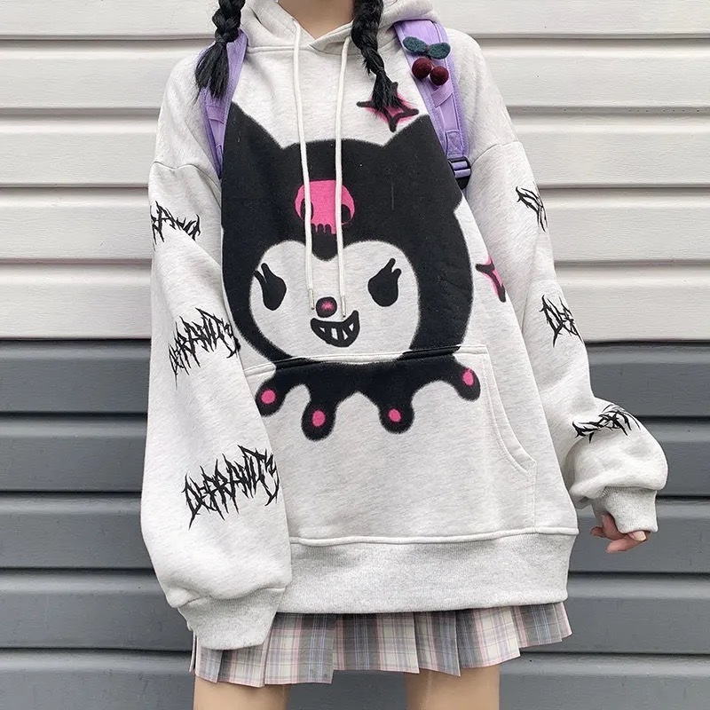 HOUZHOU Harajuku Anime Kawaii Hoodie Women Oversize Japanese Streetwear Cute Pullovers E Girl Long S