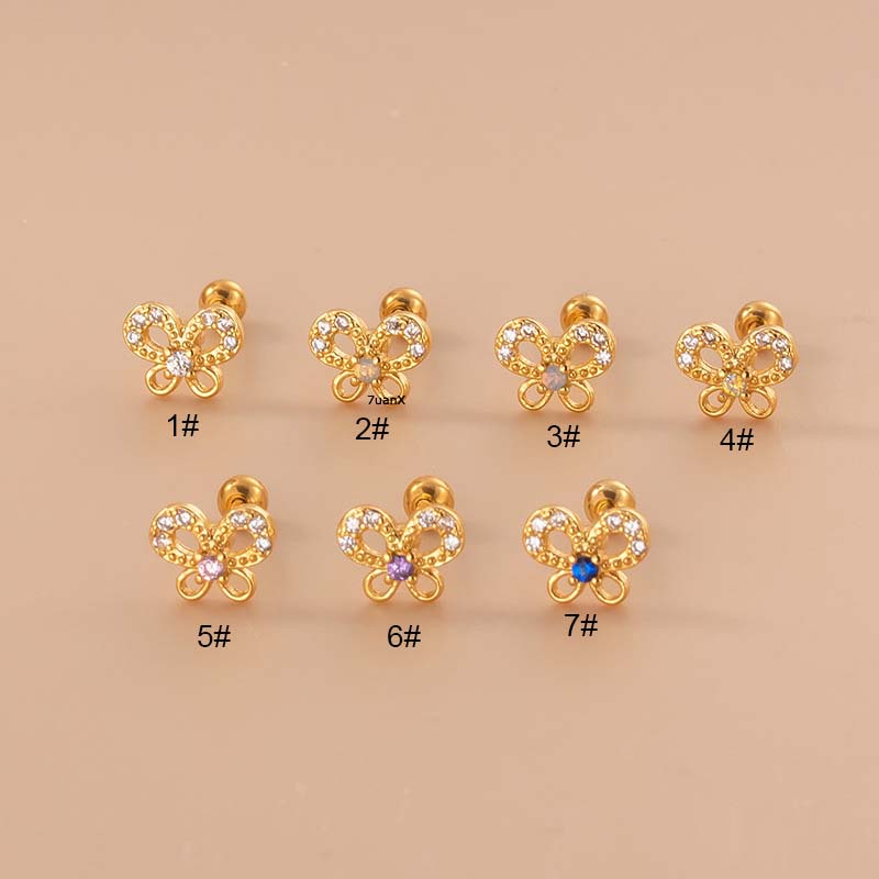 1pc Anting Stud Bentuk Kupu-Kupu Bahan Baja Hypoallergenic Panjang 6mm Untuk Wanita