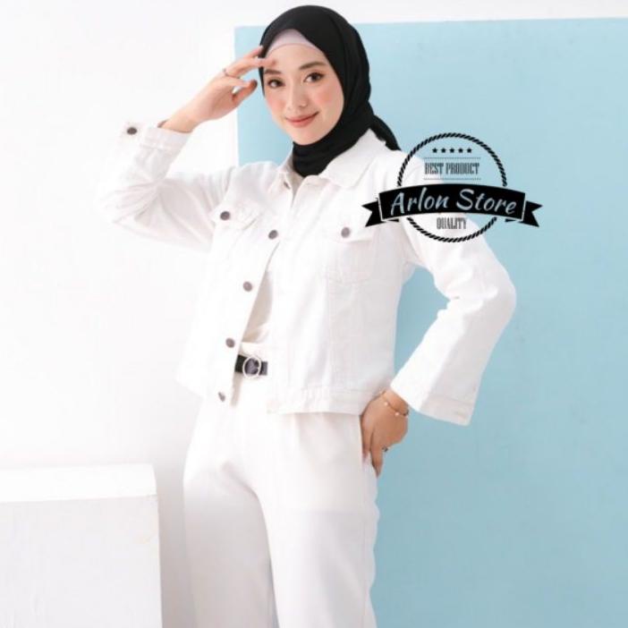 ♣ Jaket Jeans Putih Jaket Crop Biondy Putih Jaket Jeans Trendy Korean Murah Premium Langsung Pesan