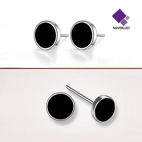 Naiveblue Anting Tusuk Sterling Silver 925 Warna Hitam Untuk Pria / Wanita