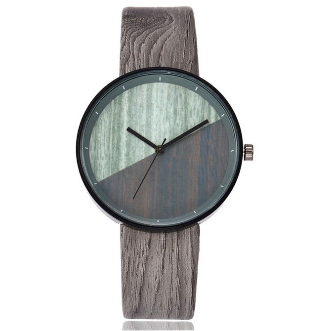 Jam Tangan Pria Wanita Bulat MOTIF KULIT KAYU Strap Kulit Vintage Korea Fashion Analog Women Watches