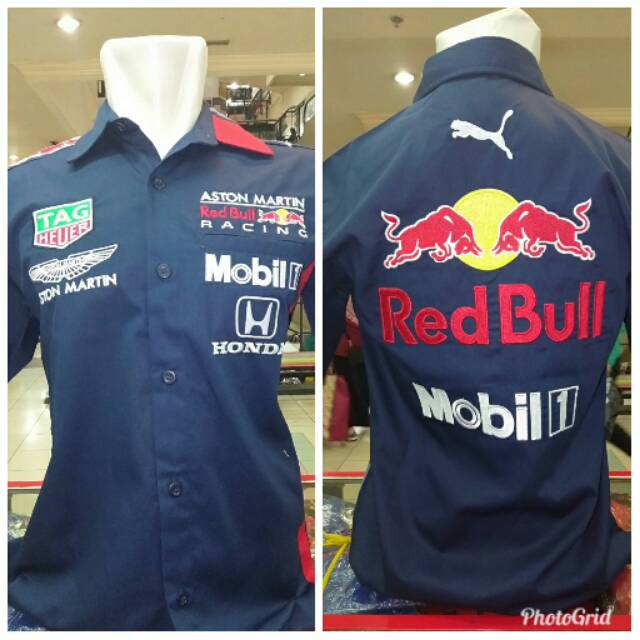Kemeja Aston Martin Red Bull Racing Team F1 - Puma - Tag Heuer - Honda - Mobil 1 - Formula One