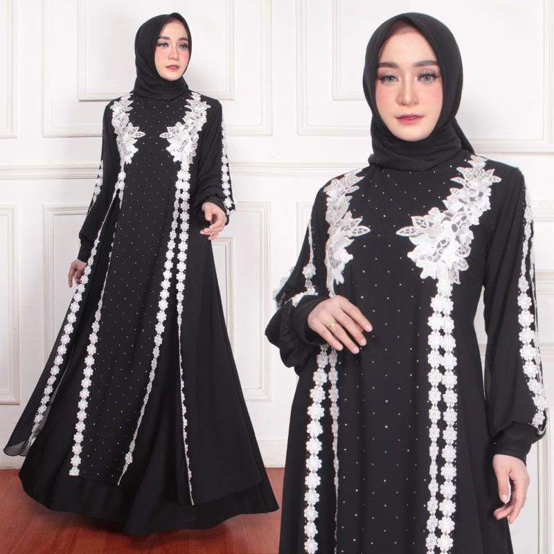 CANAMI GAMIS ABAYA TURKEY BORDIR TIRAI SILVER
