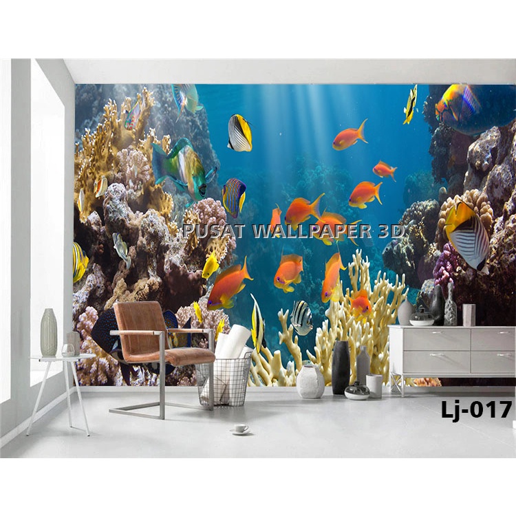 Printing Wallpaper Pemandangan 3d Ikan Hiu Bawah Laut
