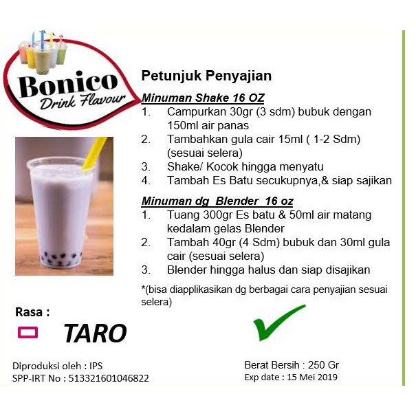 

Teh-Bubuk- BONICO TARO powder 250gr Bubuk minuman UBI UNGU powder Ice blend shake -Dijamin-Halal.