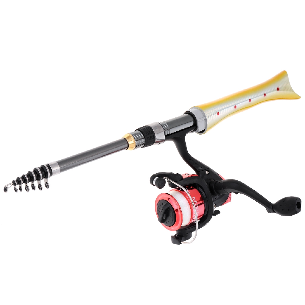 Joran Pancing Teleskopik Mini Bentuk Ikan Panjang 1.6m Bahan Karbon