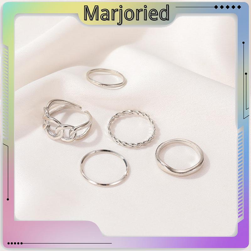 5pcs / Set Fashion Cincin Wanita Model Terbuka Geometri Warna Silver / Gold Gaya Vintage-MJD