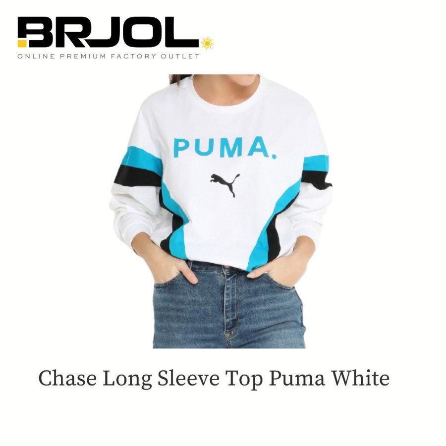 KAOS CEWEK LENGAN PANJANG ORIGINAL PUMA CHASE TOP WHITE 57802002 PUTIH