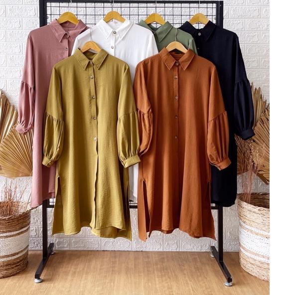 ABIA | Jaleela Tunik Crinkle - Fashion Muslim Wanita - Long Tunik Kancing - Baju Atasan Wanita Tunik
