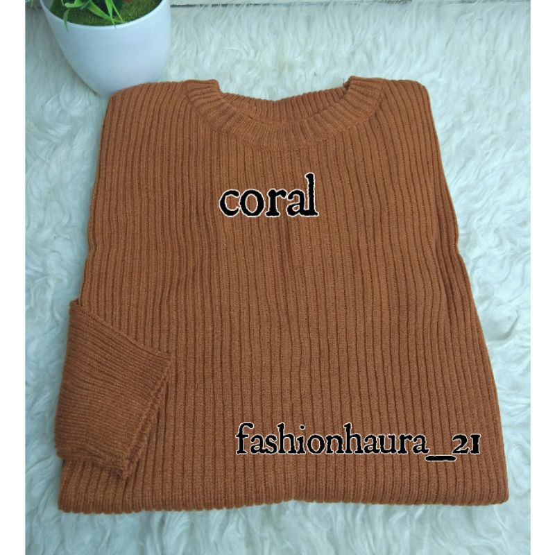 BEST SELLER BOXY ABG SWEATER RAJUT JUMBO WANITA OVERSIZE BAJU RAJUT POLOS HALUS ATASAN WANITA RAJUT PREMIUM-coral