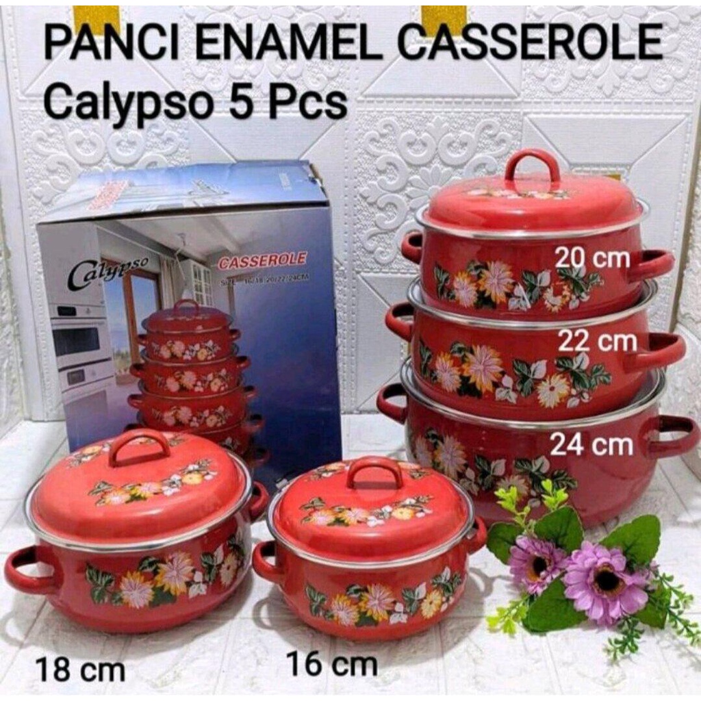 Panci Calypso Enamel 5 Susun / Panci Jadul Motif Bunga / Panci Set rebus kukus goreng ungkep trim mie ayam daging sop sayur 5 susun motif jadul bunga desa