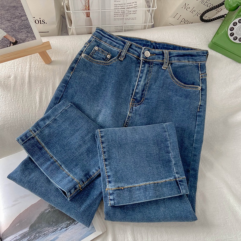 Korean Highwaist Lurus Celana Jeans Panjang Wanita Melar