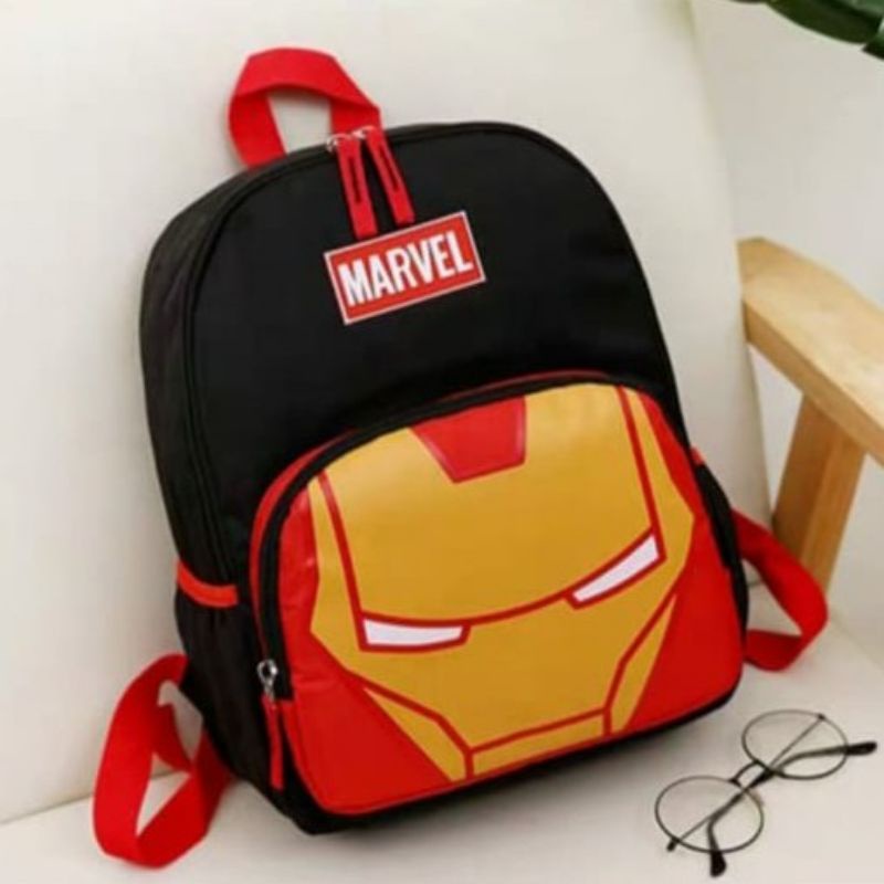 TAS MARVEL IRON MAN HITAM BIRU MERAH SPIDERMAN KARTUN KARAKTER ANAK LUCU COWOK LAKI PG TK SD RANSEL