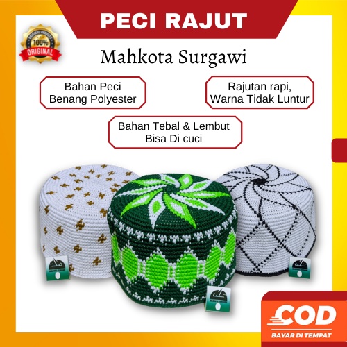 Peci kopyah kopiah Rajut Yaman Dewasa Mahkota Surgawi ukuran No 9 dewasa anak muslim laki laki  pele