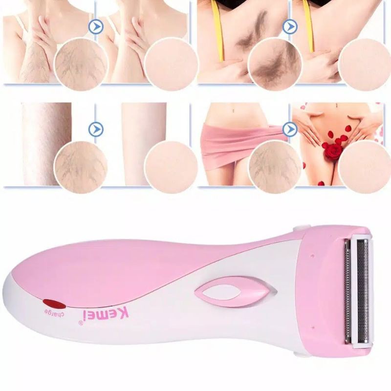 Kemei Listrik Lady Alat Cukur Epilator Lengan Kaki Ketiak Tubuh Pemangkas Rambut untuk Wajah