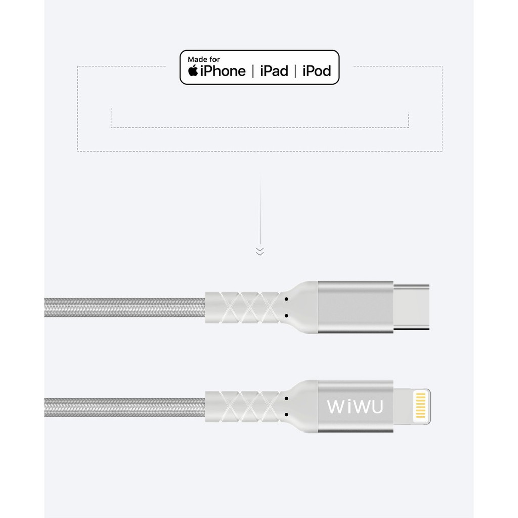 WIWU Type-C to Lightning - MFI PD Charging and Data Sync Cable - WP101 - Kabel Data USB ke Lightning