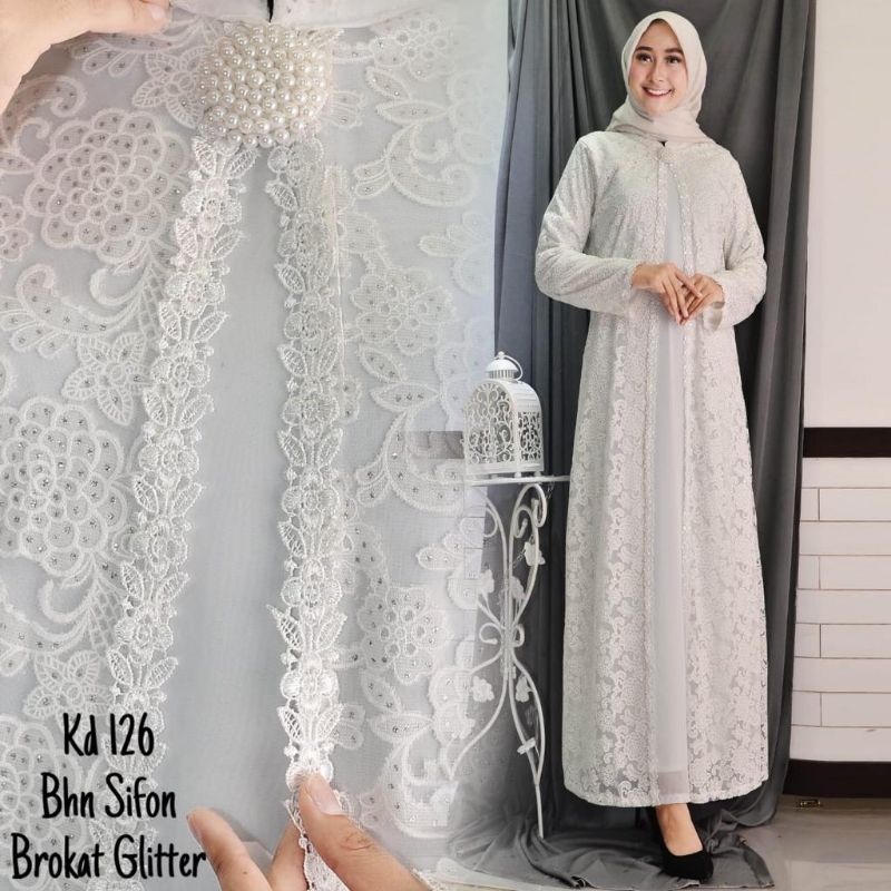 Gamis putih FULL BRUKAT mewah sifon Ceruti Renda