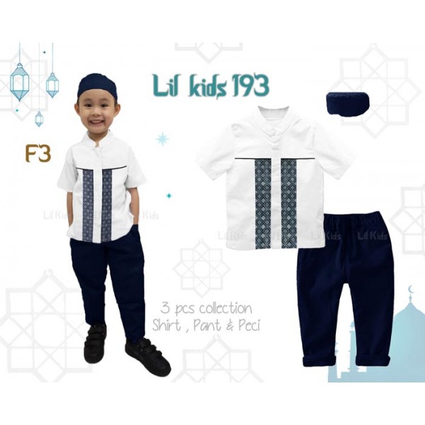 IMPORT LK193 F3 Baju Koko Muslim India Anak Putih Lengan Pendek Kopiah Peci Pakistan