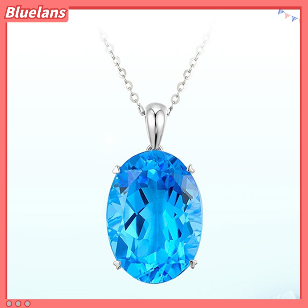 Kalung Rantai Liontin Berlian Imitasi Biru Besar Gaya Simple Elegan Untuk Wanita