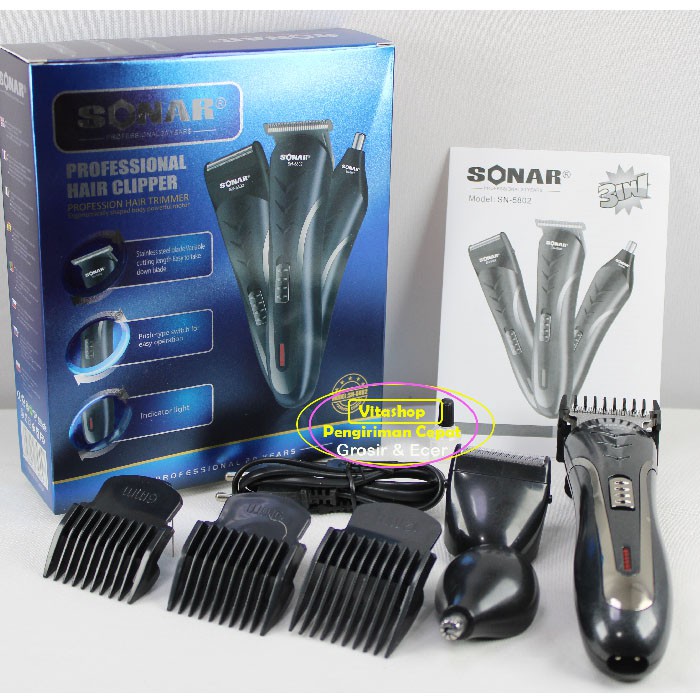 Sonar SN-5802 Alat Cukur Rambut / Clipper Trimmer Grooming Alat Potong Rambut 3 IN 1