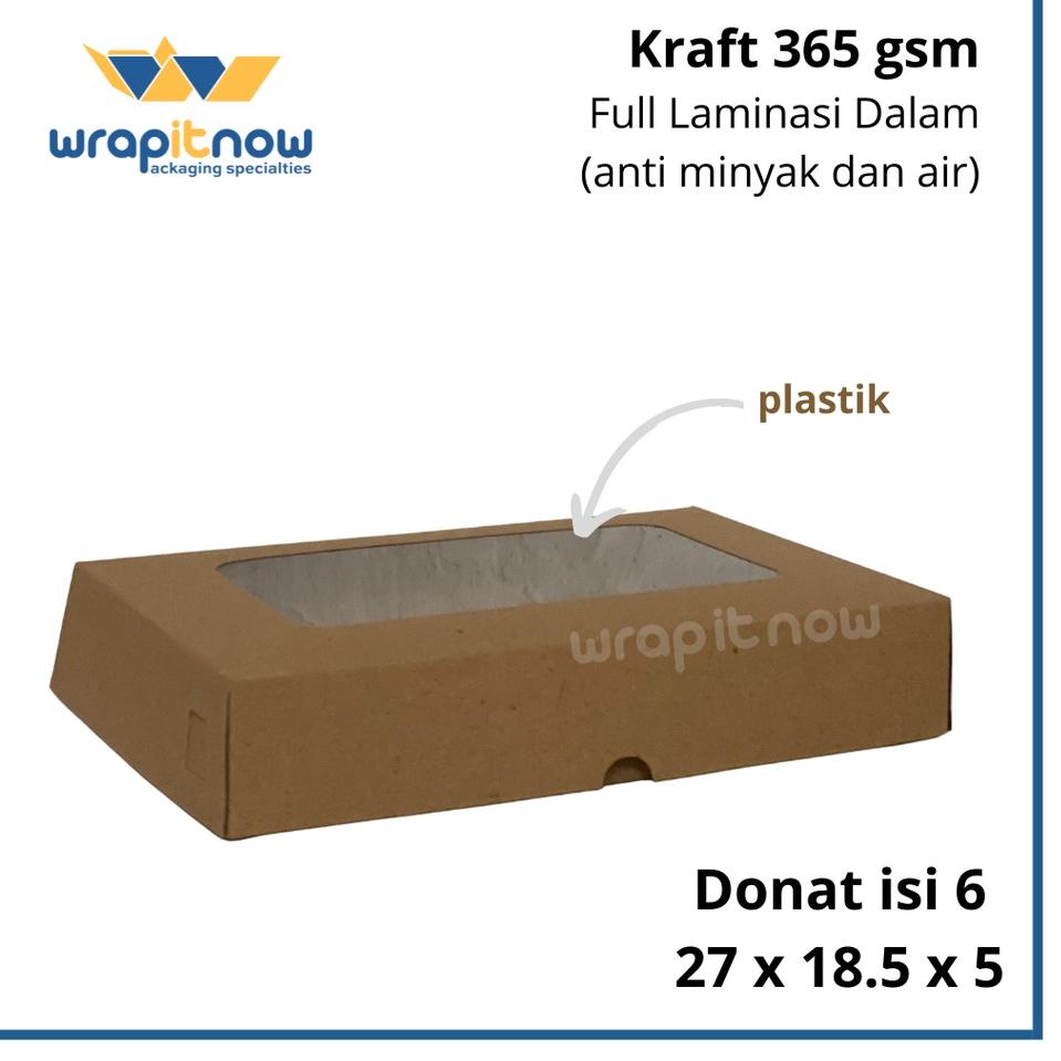 

JABX Dus Donat isi 6 Kraft Laminasi 27x18.5x5// dus roti/ dus cookies/ box kraft Produk Ori