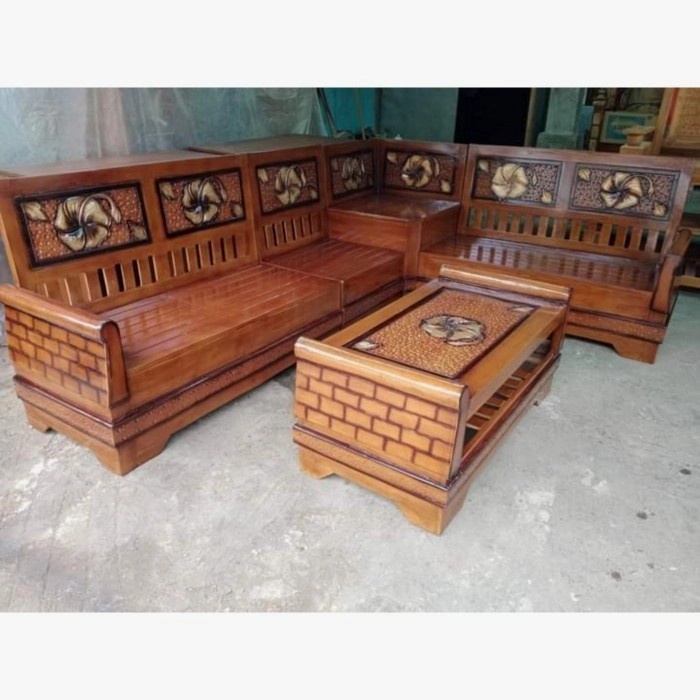 kursi tamu minimalis terbaru untuk ruangan pojok sudut kayu jati