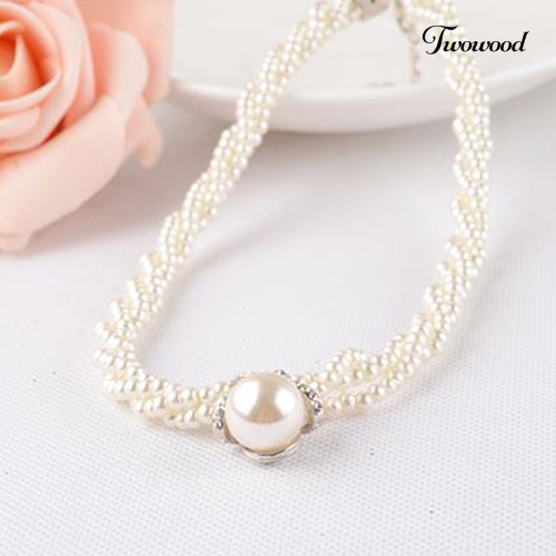 Kalung Choker Rantai Dengan Liontin Mutiara Imitasi Untuk Wanita