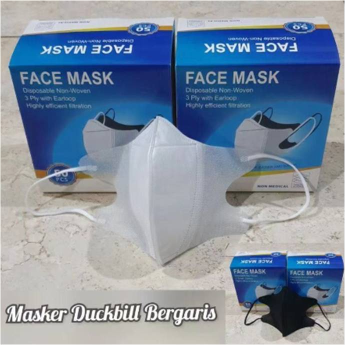 Masker duckbil hitam atau putih import 3ply isi 50pcs