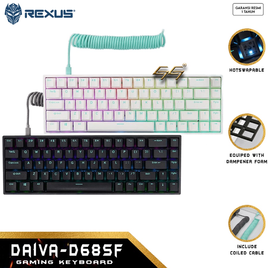 Keyboard Gaming Mechanical Hotswapable RGB Rexus Daiva SF D68SF RX D68SF RX-D68SF RGB Hotswapable Mechanical Gaming Keyboaard