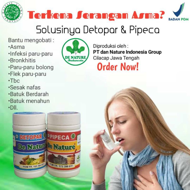

Obat Herbal Penawar TBC, Paru-Paru Basah/Kering DETOPAR&PIPECA De Nature Halal BPOM