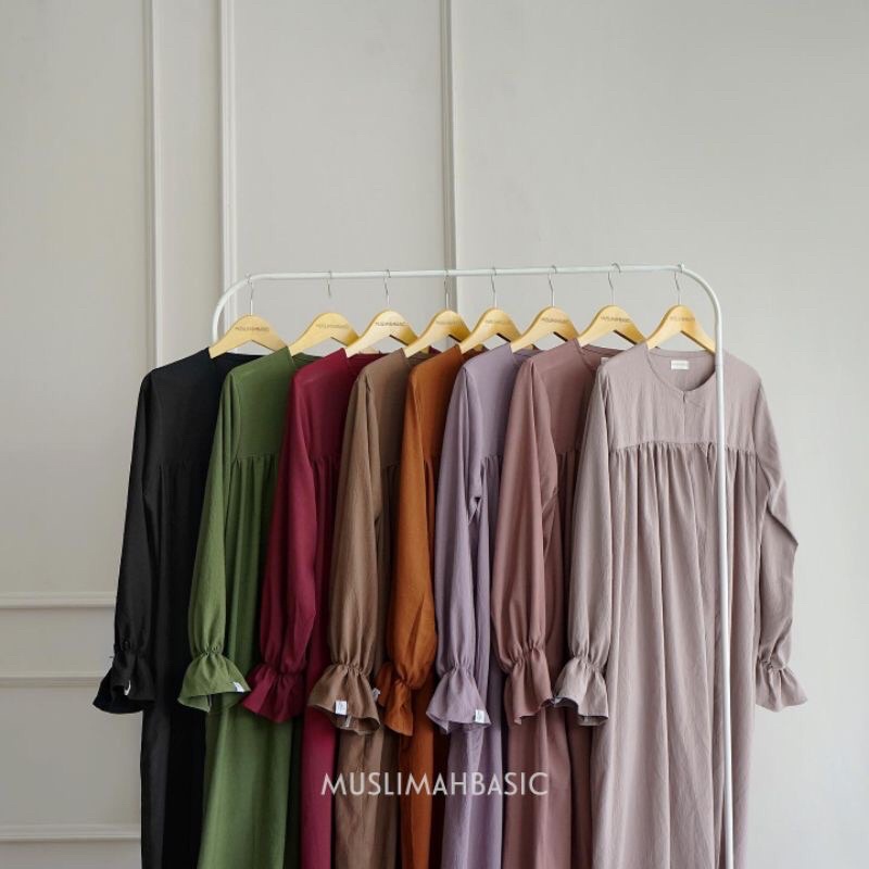 Preloved Bella Dress size L Muslimah Basic Olive dan Espresso muslimahbasic.id muslimahbasic Muslima