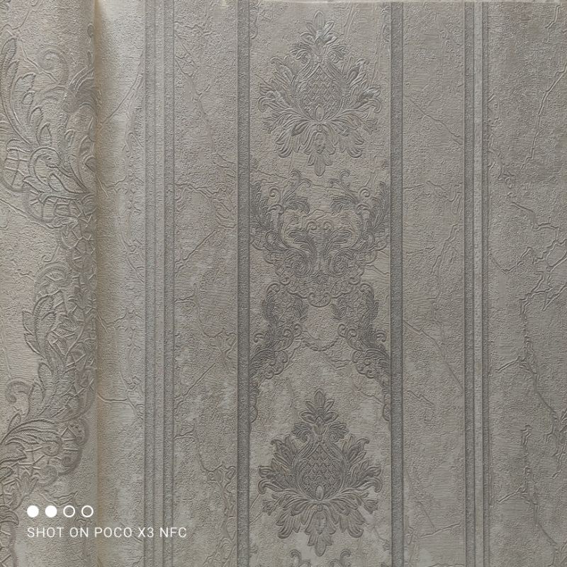 wallpaper dinding vinyl premium garis salur motif batik gray berserat timbul mewah