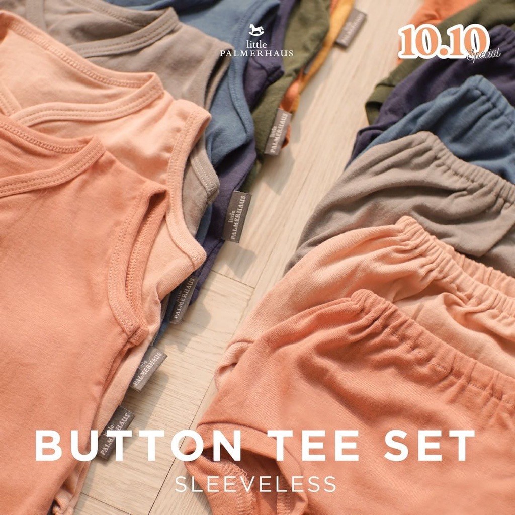 Little Palmerhaus Sleevess Button Tee Set / Setelan KUTUNG Polos Kancing Depan