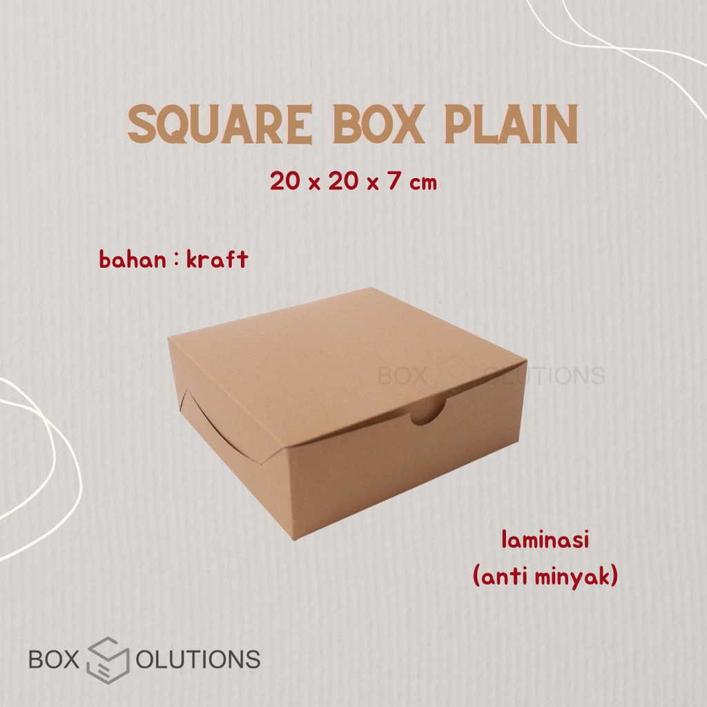 

[isi 10] square box / dus kue kraft plain LAMINASI 20 x 20 x 7 cm