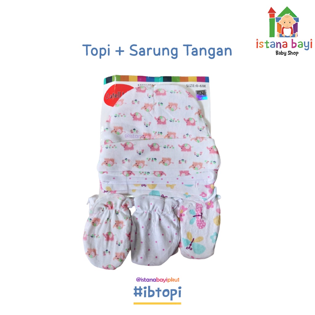 Catell Love Topi + Sarung Tangan Bayi  Isi 3 - Topi Set Bayi