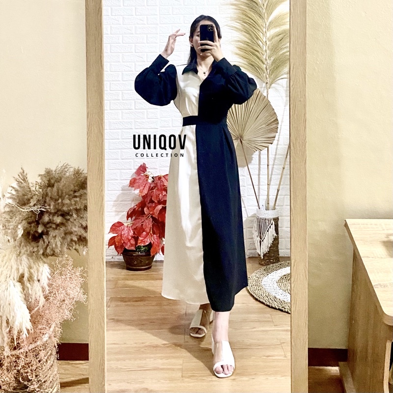 [3 WARNA] KYRA COMBINATION DRESS CASUAL GAUN KOREA MODEL BALOON | UNIQOV COLLECTION
