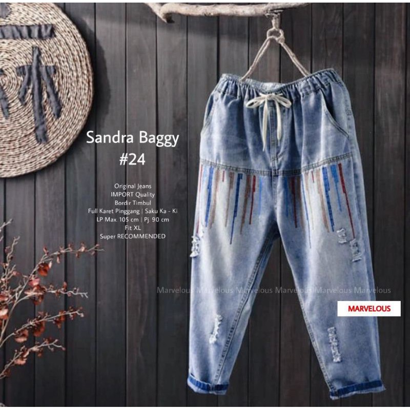 ANDREA BAGGY Jeans Rainbow Baggy Pants Celana Wanita Casual Polos Jeans Bordir Ripped Sobek Lp 110