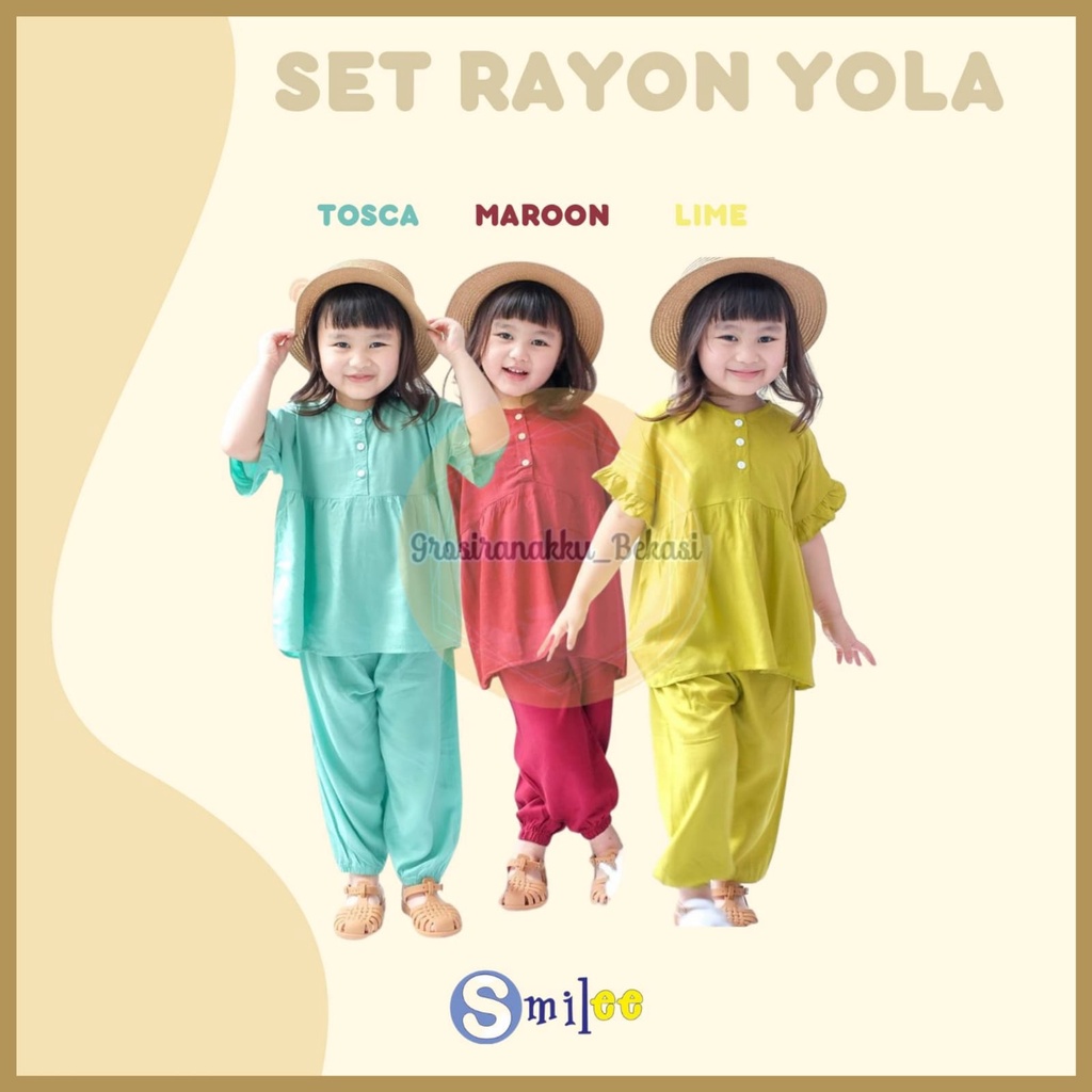 Setelan Anak Rayon Polos Smilee Yola Mix Warna Size 1-5Thn